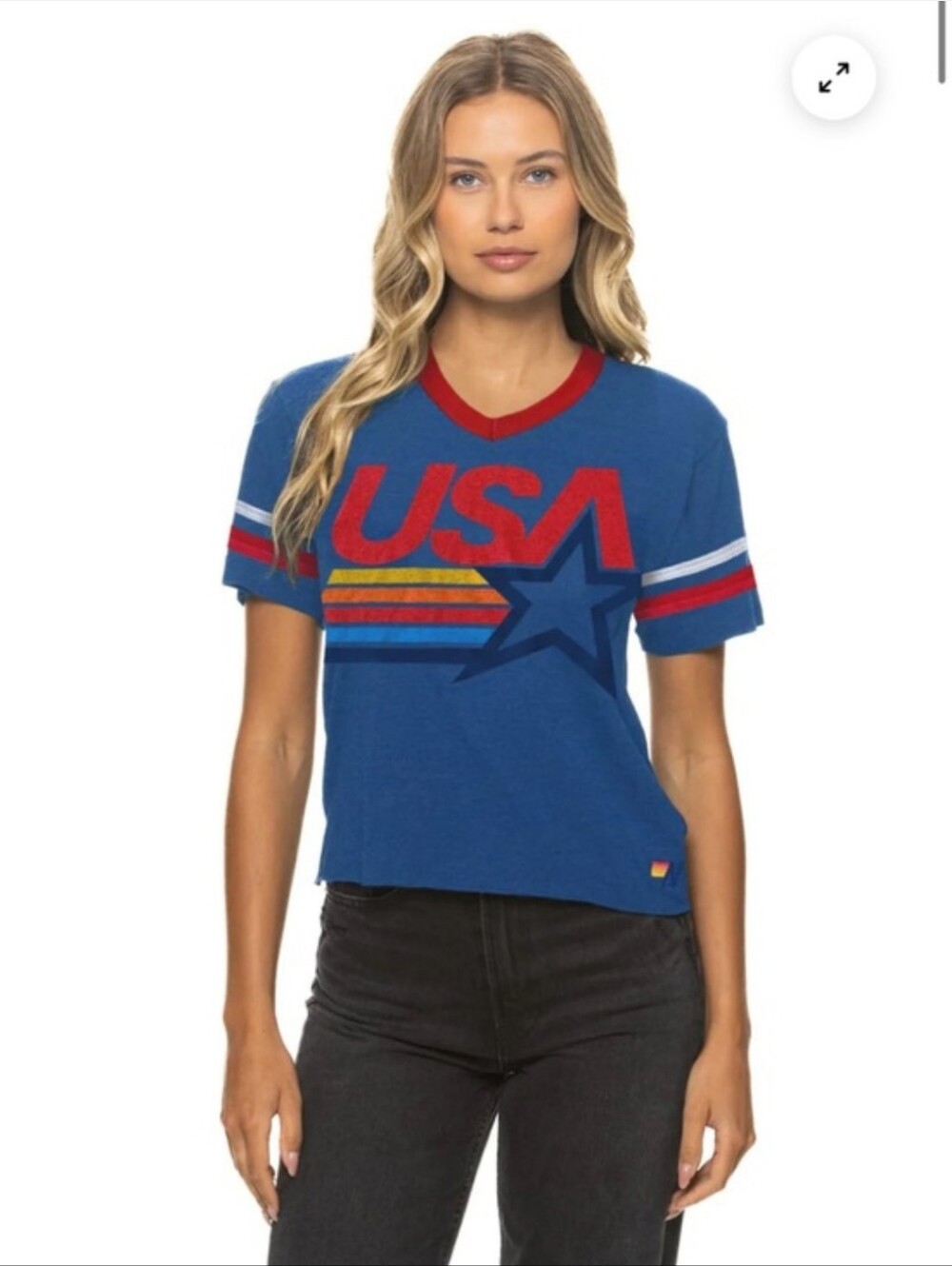 Aviator Nation USA Graphic Blue V-Neck Women’s Tee